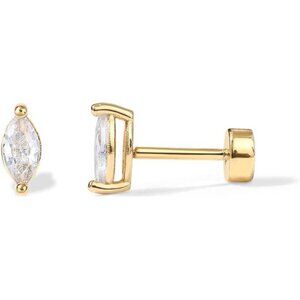 14K Gold Plated Solid 925 Sterling Silver Post Cubic Zirconia Flat Back Earrings